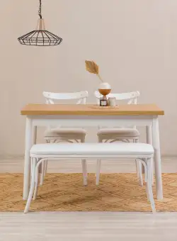 Set masă și scaune (4 bucăți) OLVER SBT BAROK-BLACK Table & Chairs Set 3, Alb, 77x75x120 cm