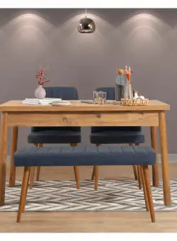 Set masa si scaune (4 piese) Costa pin/bleumarin