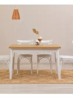 Set masă și scaune (5 bucăți) OLİVER SBT WHİTE KARİNA-Table & Chairs Set 1, Alb, 77x75x120 cm