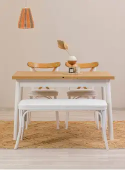 Set masă și scaune extensibile (4 bucăți) OLVER SBT BAROK-BLACK Table & Chairs Set 6, Alb, 77x75x120 cm