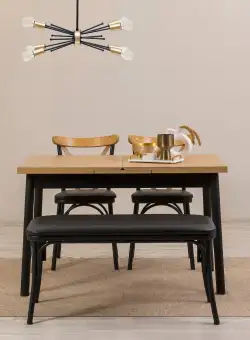 Set masă și scaune extensibile (4 bucăți) OLVER SBT BAROK-BLACK Table & Chairs Set 8, Negru, 77x75x120 cm