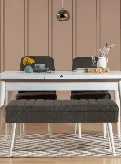 Set masă și scaune extensibile (4 bucăți) Vina 0701 - 3 - Anthracite, Atlantic Extendable Dining Table & Chairs Set 14, Alb, 77x75x120 cm