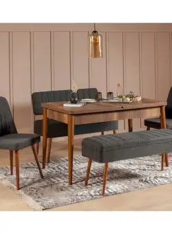 Set masă și scaune extensibile (5 bucăți) Vina 0701 - 4 - Anthracite, Atlantic Extendable Dining Table & Chairs Set 13, Nuc, 77x75x120 cm