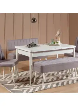 Set masă și scaune extensibile (5 bucăți) Vina 0701 - 4 - Anthracite, Atlantic Extendable Dining Table & Chairs Set 5, Alb, 77x75x120 cm