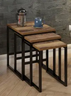 Set Masuta Cafea 3 bucati Macroparad, Negru, 44 x 55 x 40 cm