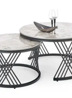 Set mese de cafea Flamingo – Marmura Gri/Negru