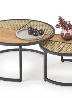 Set mese de cafea Garmina stejar auriu + rattan