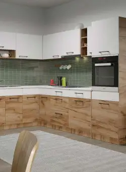 Set Mobila Bucatarie Colt Gastro 180*280 Alb/Stejar - C25