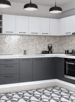 Set Mobila Bucatarie Colt Mina Dual 280*160 Gri Antracit/Alb C116