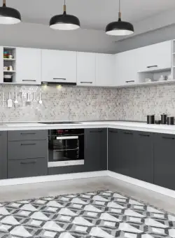 Set Mobila Bucatarie Colt Mina Dual 300*240 Gri Antracit/Alb C114