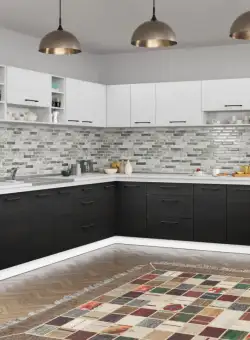 Set Mobila Bucatarie Colt Mina Yang 300*300 Ferrara/Alb C145