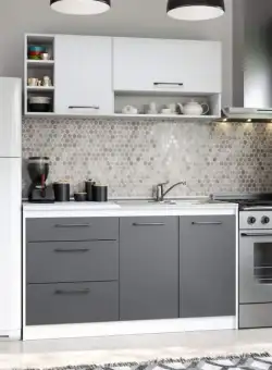 Set Mobila Bucatarie Mina Dual 140 Gri Antracit/Alb C101