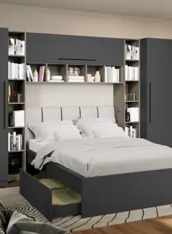 Set Mobila Dormitor Noce 3.12m cu pat tapitat Alb incadrat