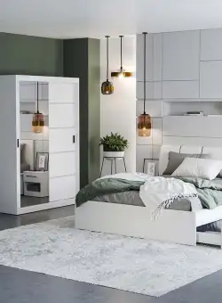 Set Mobila Dormitor Nordis Alb C06 tapitat / oglinda