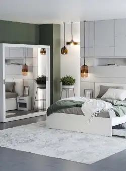 Set Mobila Dormitor Nordis Alb C11 cu oglinda