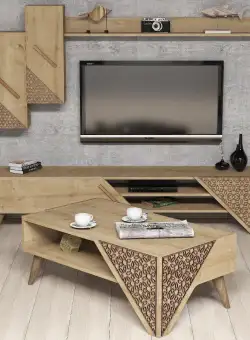 Set Mobila Sufragerie Beril - Oak, Crem, 180x40x37 cm