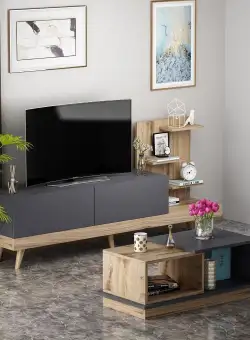 Set Mobila Sufragerie Dizayn - Anthracite, Ciragan, Gri, 180x82x49 cm