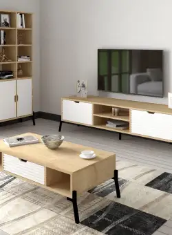 Set Mobila Sufragerie Siena, Stejar, 3 piese, Comoda Tv - Biblioteca - Masuta de Cafea