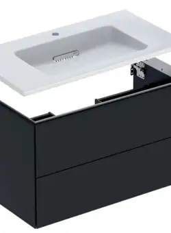 Set mobilier Geberit Acanto cu lavoar si dulap baza cu doua sertare 90cm negru mat