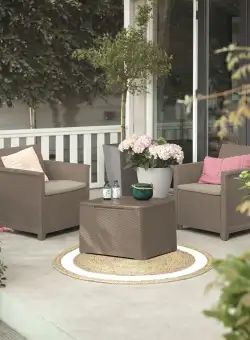 Set mobilier gradina 2 locuri cu masuta depozitare cappuccino Keter Elodie