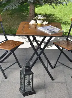 Set mobilier gradina Bistro, 3 piese, Nuc/Negru, MDF/Metal