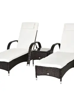 Set mobilier Gradina din Ratan Outsunny, 2 Sezlong Pliabile si Masuta, Maro 200×73×103cm | Aosom.ro