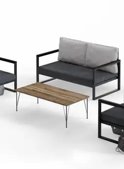 Set mobilier gradina Dragon, 5 piese, Gri/Negru