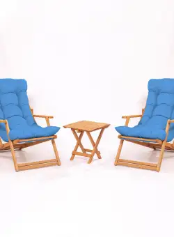 Set mobilier gradina Relax V2, 3 piese, Albastru/Natural, 100% lemn de fag