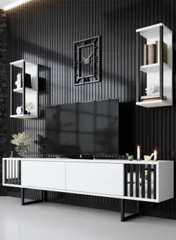 Set mobilier living Chrome Line alb/negru