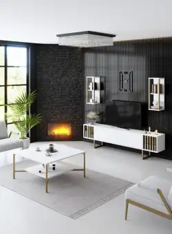 Set mobilier living Gold Line alb / auriu