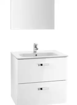 Set mobilier Roca Victoria Basic dulap baza cu 2 sertare 60x45cm alb lavoar si oglinda iluminata