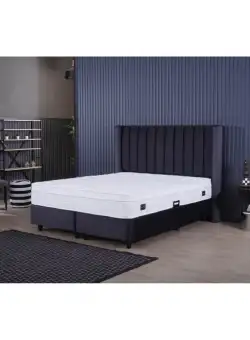 Set Pat tapitat BLACK, 160x200 cm, lada depozitare, negru + Saltea CROWN, cu arcuri, 160x200 cm, H 27 cm