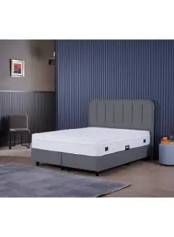 Set Pat tapitat LAPIS 160x200 cm cu lada depozitare, gri + Saltea CROWN, cu arcuri, 160X200 cm, H 27 cm