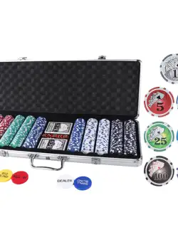 Set Poker 500 jetoane cu valoare, servieta de aluminiu