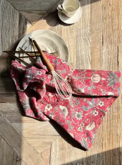 Set prosoape de bucătărie Burdungy Flower 50 x 70, Rosu bordo, 70x50 cm