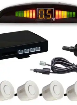Set Senzori parcare auto detector parktronic display radar monitor 4 senzori ALB