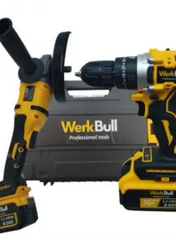 Set trusa bormasina + polizor unghiular 2 acumulatori 36V