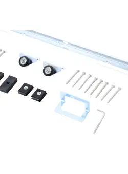 Set ușă glisantă metalică HOMCOM cu unelte, role, ghidaj de podea, blocuri și cheie hexagonală, 186x2,5x3,77cm, argintiu | Aosom RO