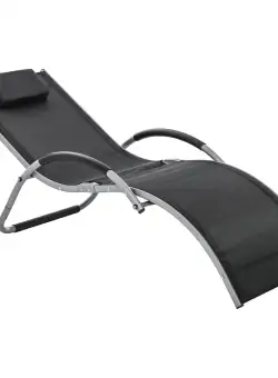 Sezlong Outsunny pentru Plajă, cu Structură din Aluminiu, Negru, Tetieră Detașabilă, 160x60x65cm | Aosom Romania
