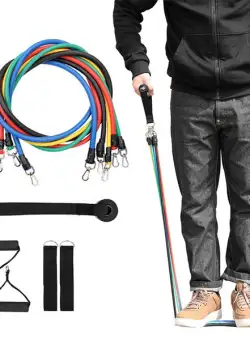 Sistem de antrenament fitness cu corzi extensibile, prinderi multiple, 11 piese