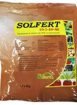 Solfert 10-5-40+ME 1 kg, ingrasamant tip NPK+ microelemente, Solarex, imbunatateste acumularea naturala de zahar in fruct, imbunatateste forma si culoarea fructelor si legumelor, mareste timpurietatea