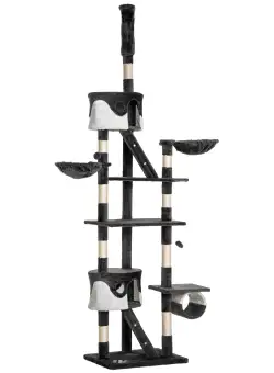 Stalp de Zgariere de Pod pe mai Multe Niveluri, Cusca, Scari, Franghii Sisal 60x45x240-260Hcm Gri inchis, Alb PawHut | Aosom RO
