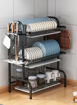 Suport de vase metalic supraetajat, 3 niveluri, Negru