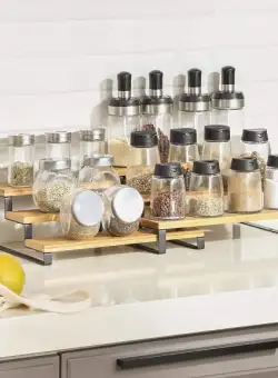 Suport Extensibil Din Bambus Pentru Condimente, Natur Si Negru, 32 Cm