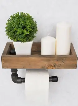 Suport Hârtie Igienică cu Raft pentru telefon, Nuc, 28 x 16 x 14 cm