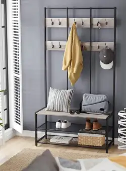 Suport Pentru Haine Cu Banca Pentru Pantofi, Negru Si Gri, 100 Cm