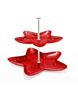 Suport prajituri Sky, 2 etaje, sticla, rosu, 30x23 cm