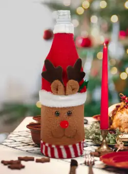 Suport sticle de bautura de Craciun - Ren 3D - poliester - 27 x 12 cm