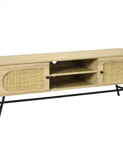 Suport tip dulap pentru televizoare de pana la 60", Centru de divertisment cu rafturi de depozitare si usi din ratan HOMCOM | Aosom RO