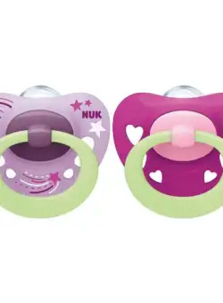 Suzeta Nuk Signature Night Silicon 0-6 luni M1 Mov, Set 2 Bucati